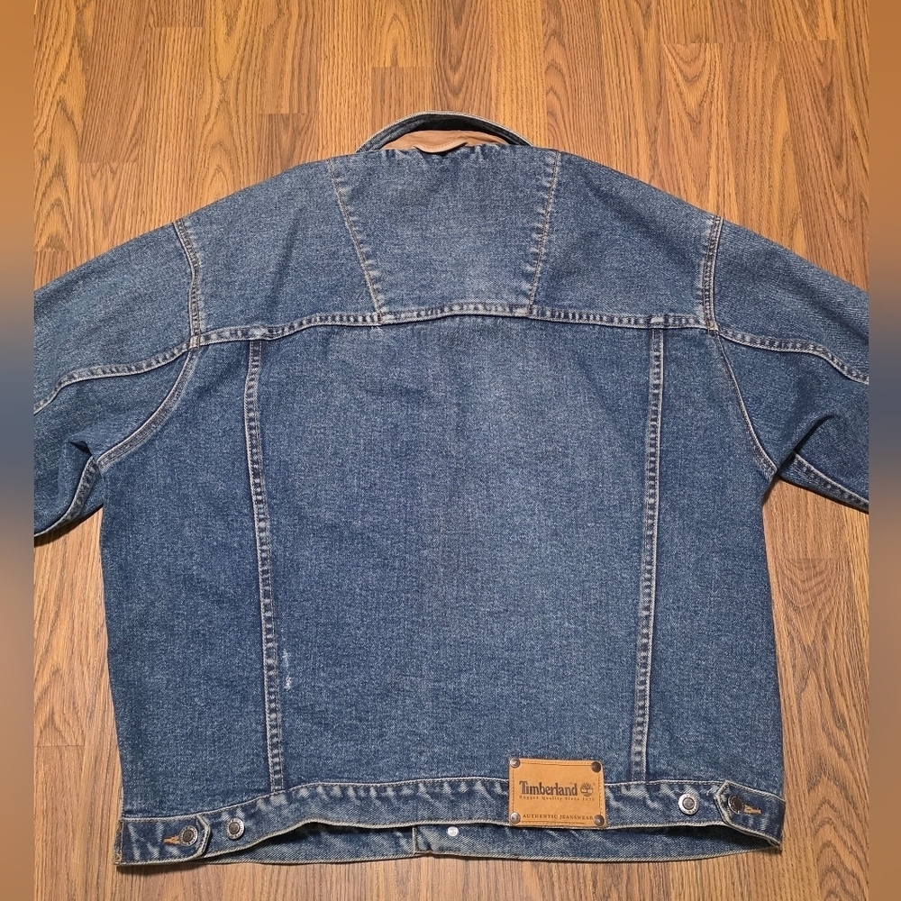 Vintage Timberland Weather gear 90s Denim Jean Jacket Mens L Rugged Workwear E16 - Picture 8 of 16